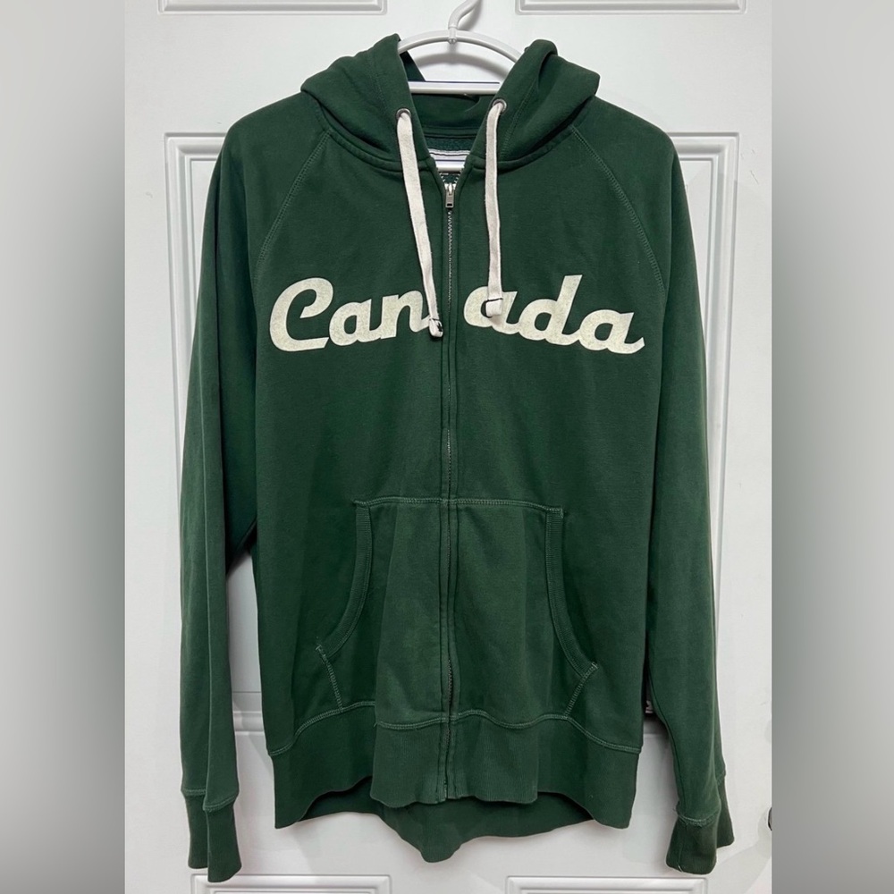 Canadiana Green Full Zip Hoodie Canada Script Logo L/G Casual